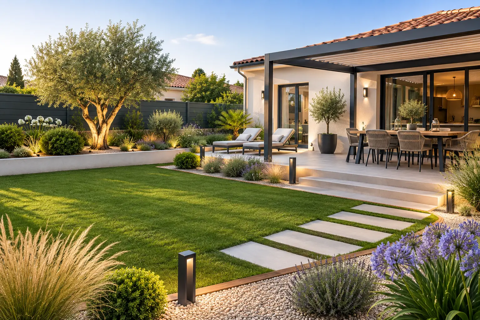 Paysagiste aménageant le jardin d'une maison individuelle