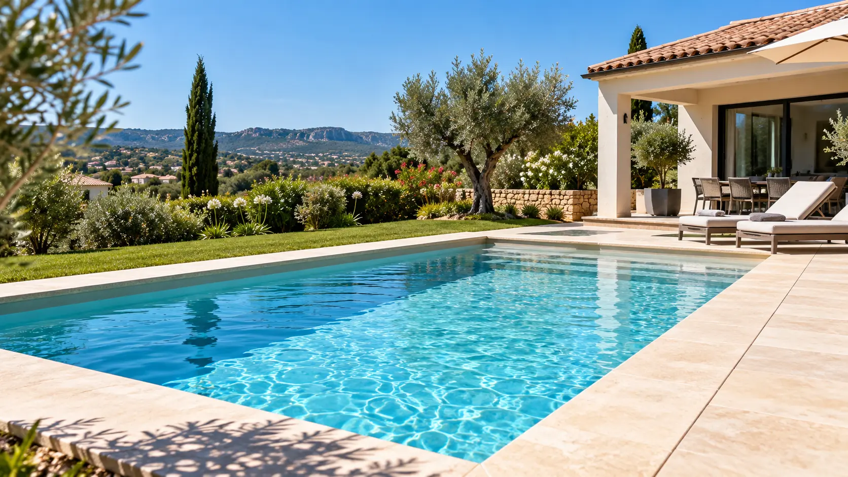 Pisciniste finalisant la construction d'une piscine enterrée dans un jardin