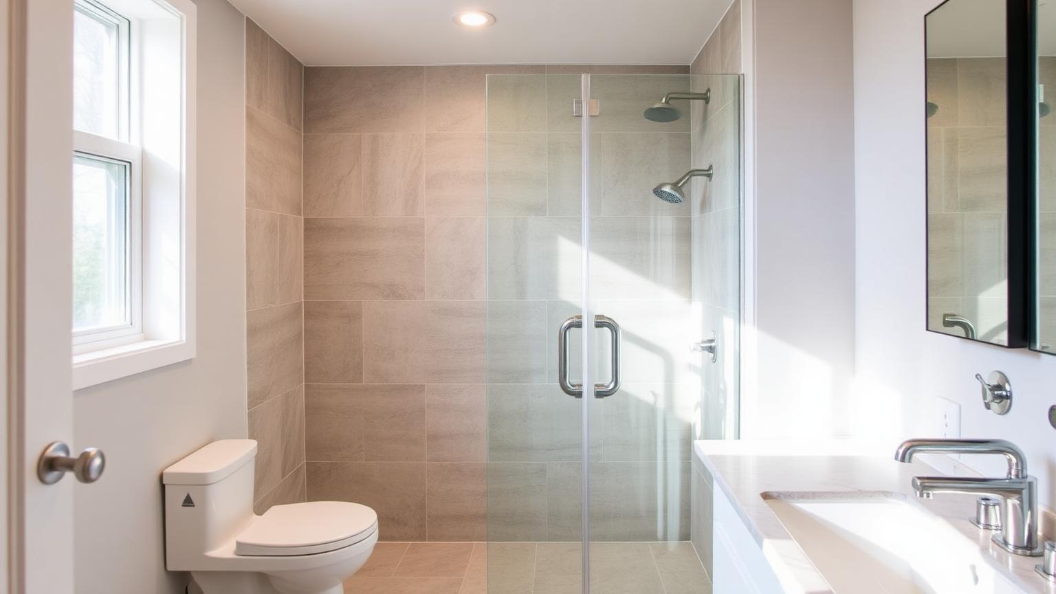Salle de bain rénovée avec douche à l'italienne et vasque